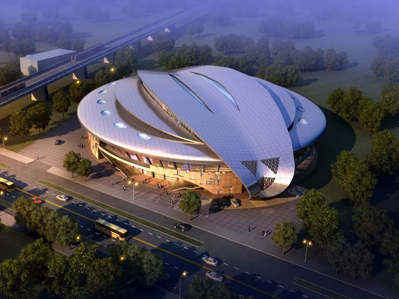 Prefab -stadionin rakenne teräsrakenteella